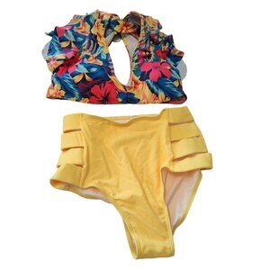 Sporlike 2 pc Bikini Set Padded Women Size S Colorful Yellow Tropical